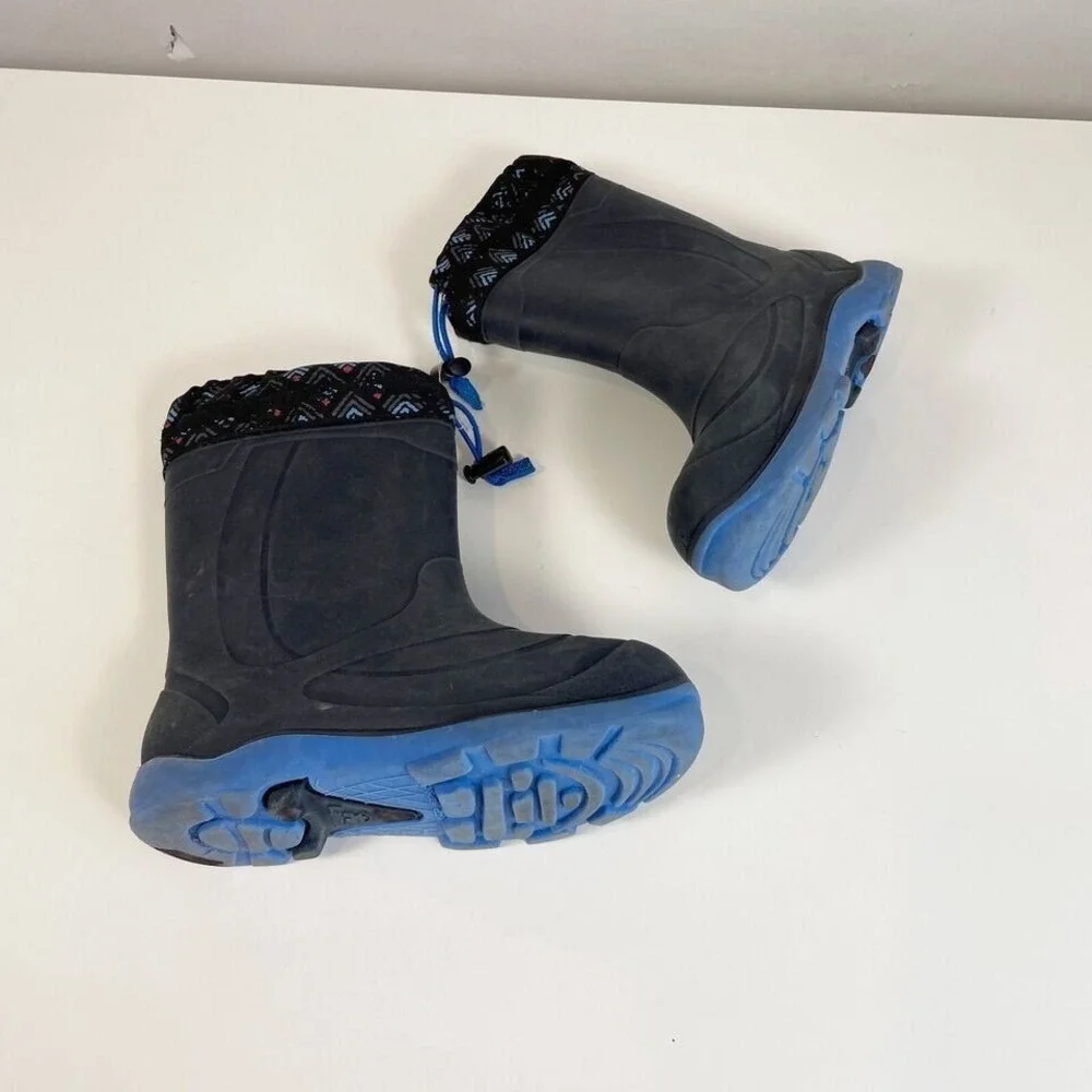 Kamik Snobuster Snow Boots Kids Size 2 Black Blue Pull On Waterproof Outdoor‎